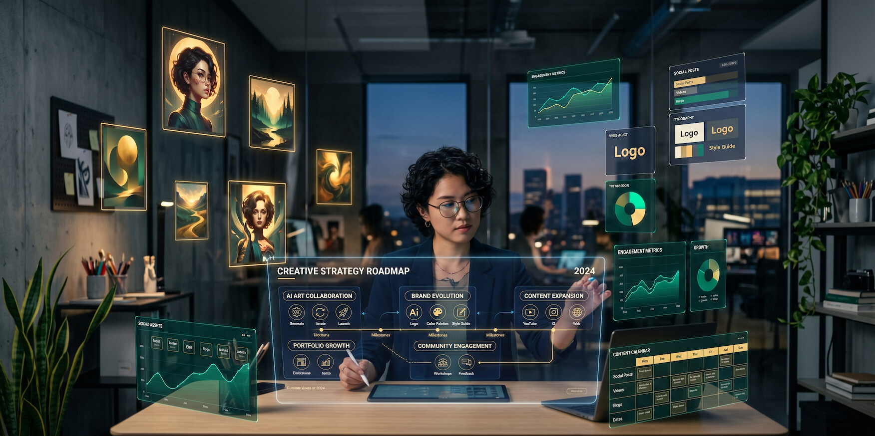 An artist planning and executing AI strategies for growing a creative career in 2026