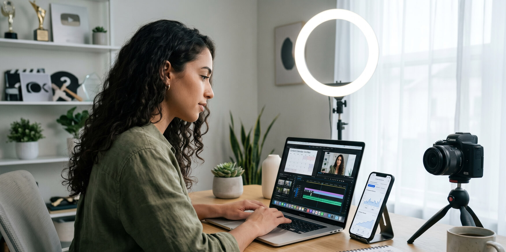 Influencer using AI tools to improve productivity and manage content workflow