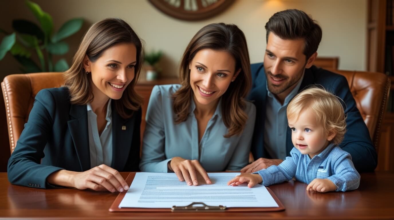 Estate planning attorney explaining a minor’s trust to parents in a professional setting.