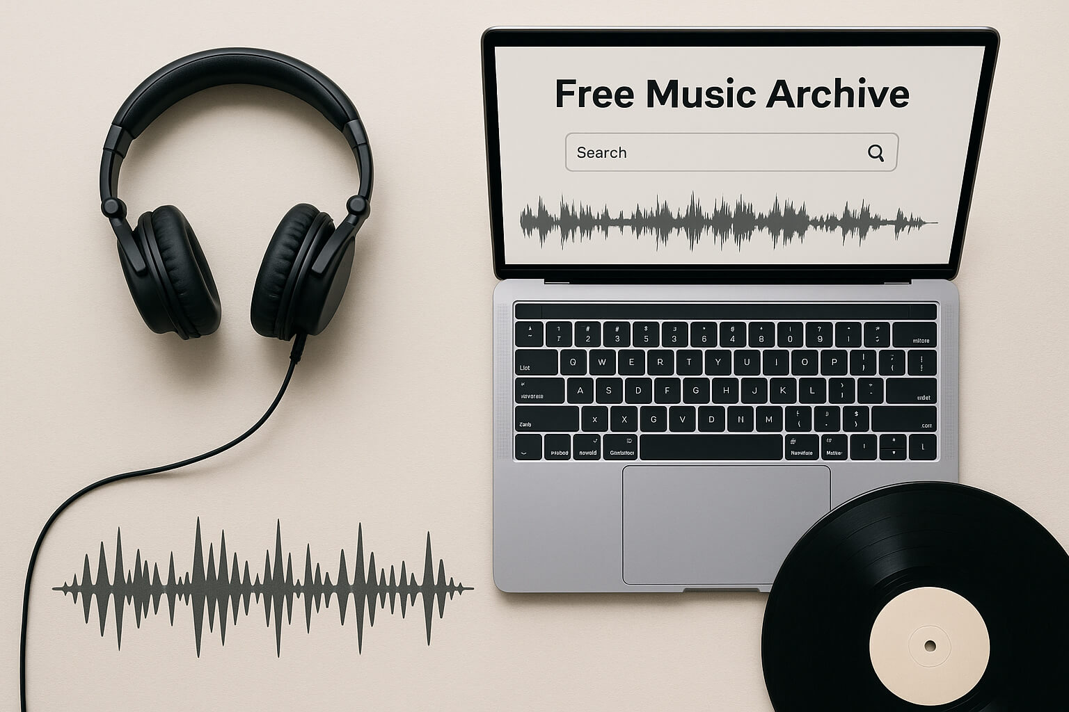 Collage of devices and records showcasing free music sources