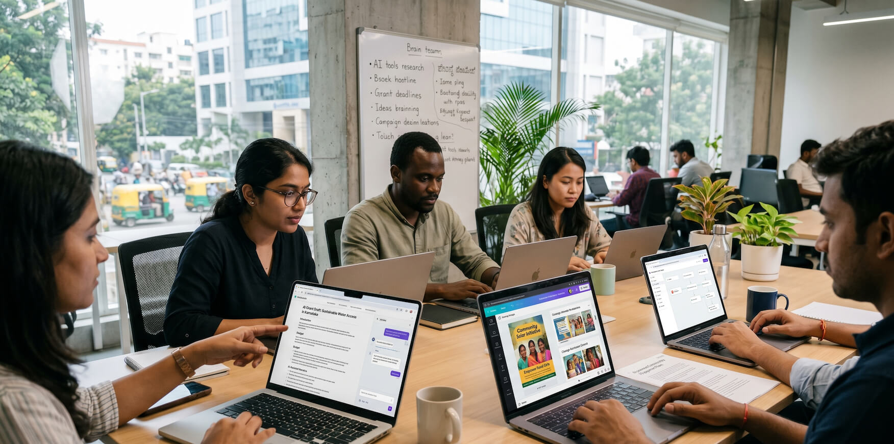 Beginner NGO team using AI tools to manage campaigns and operations