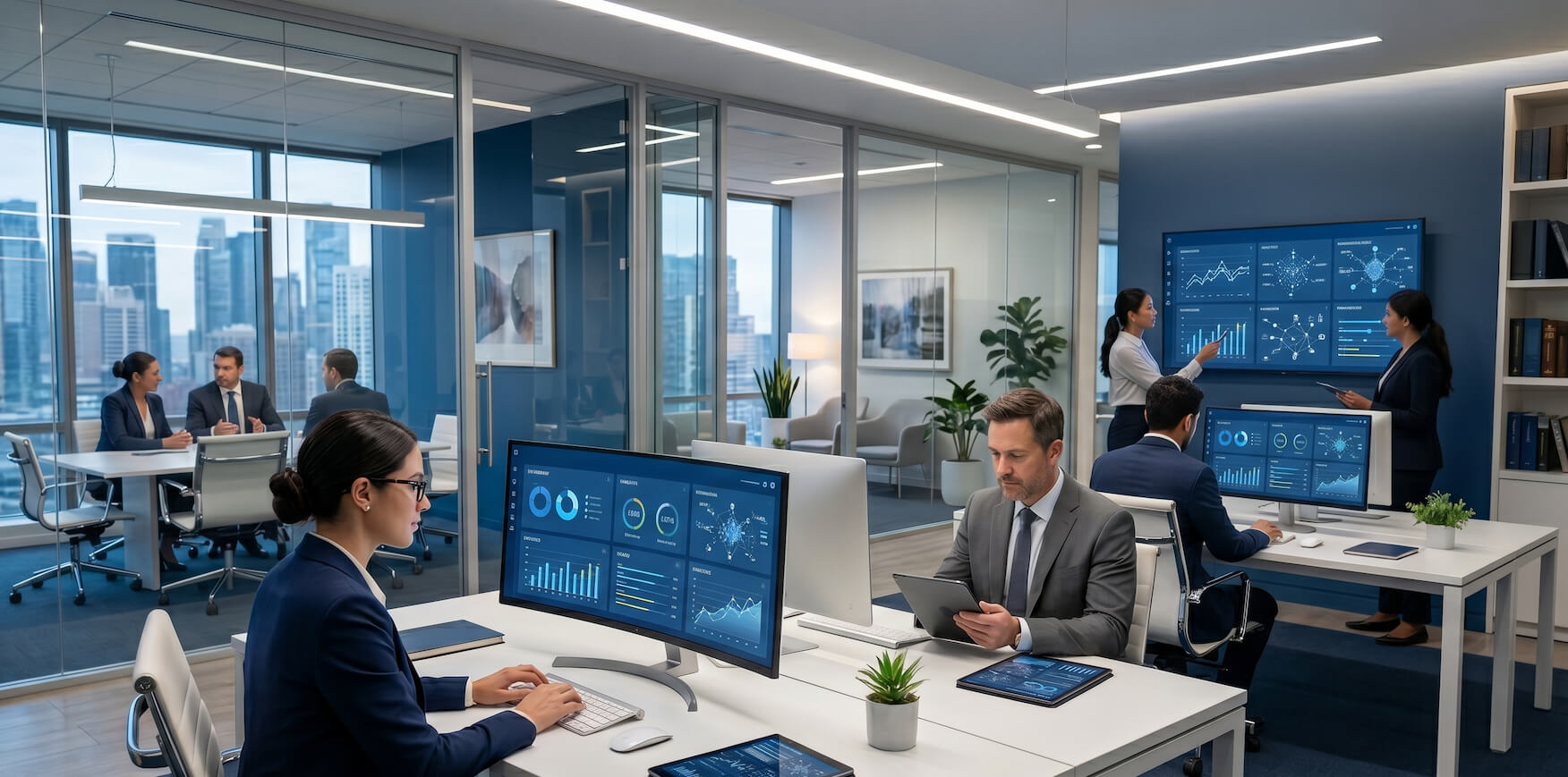 AI automation workflow for legal firms in 2026 showing lawyers using smart digital tools for research, documents, and client management