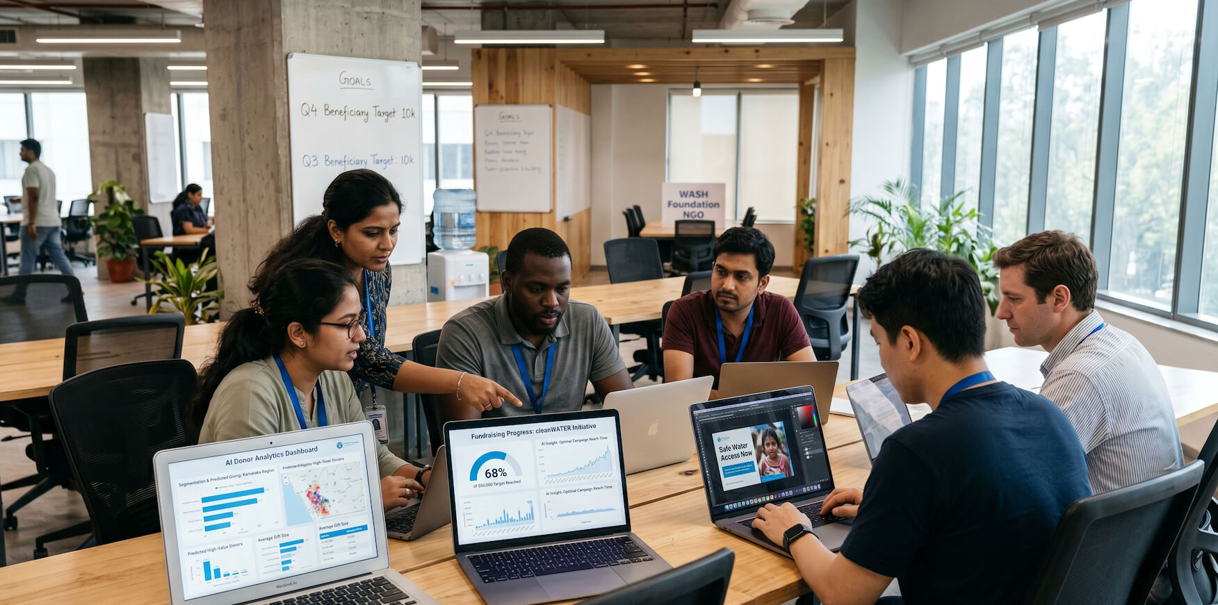 NGO team using AI tools to manage fundraising and outreach