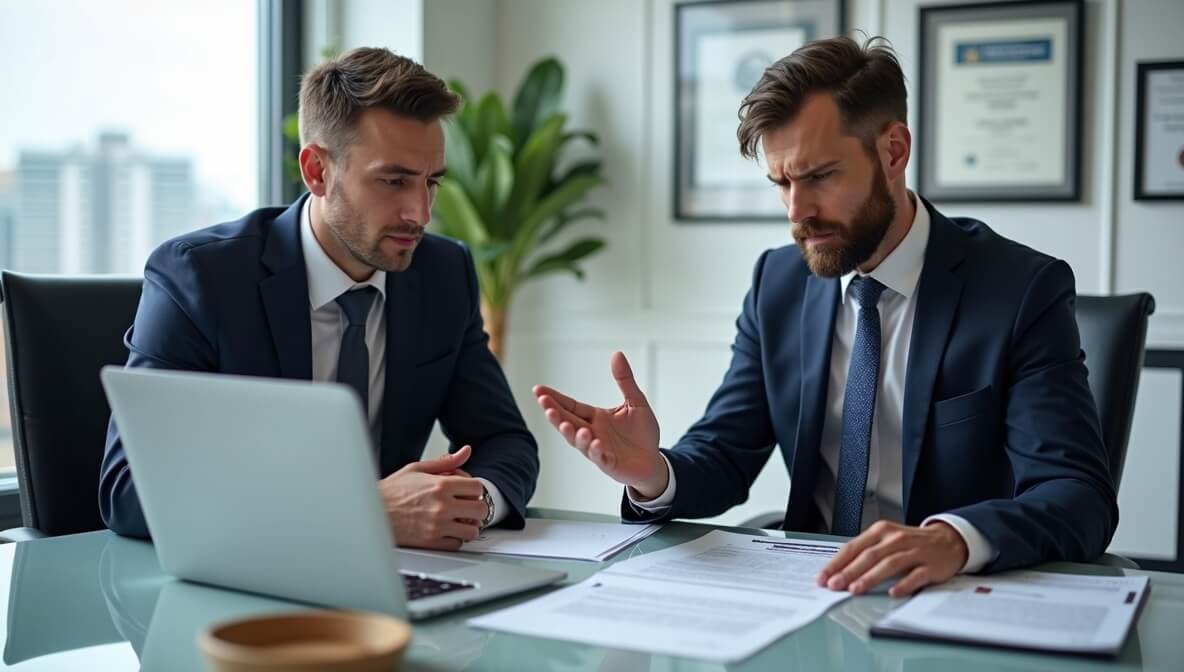Lawyer and client discussing medical documents for a catastrophic injury claim.