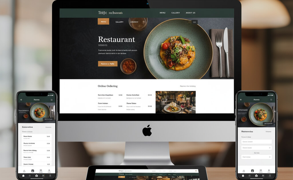 Collage of top restaurant websites on multiple devices highlighting menus, reservations, and mobile-friendly design.