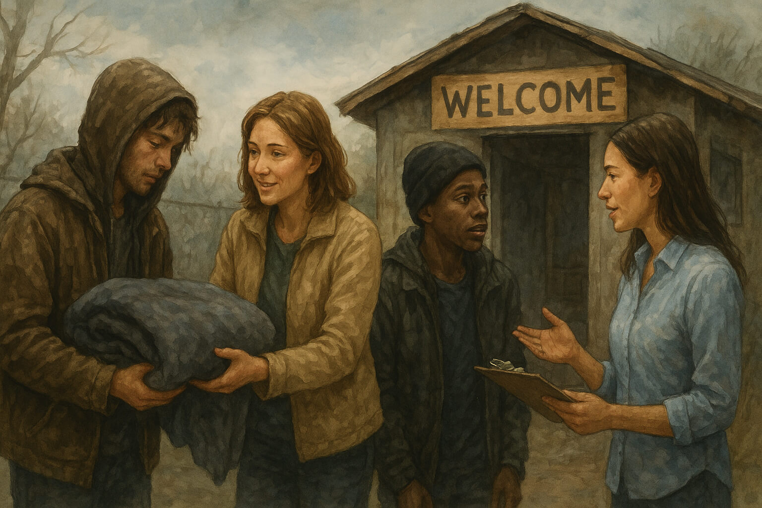 Homeless youth receiving support through housing and counseling in a safe community environment.