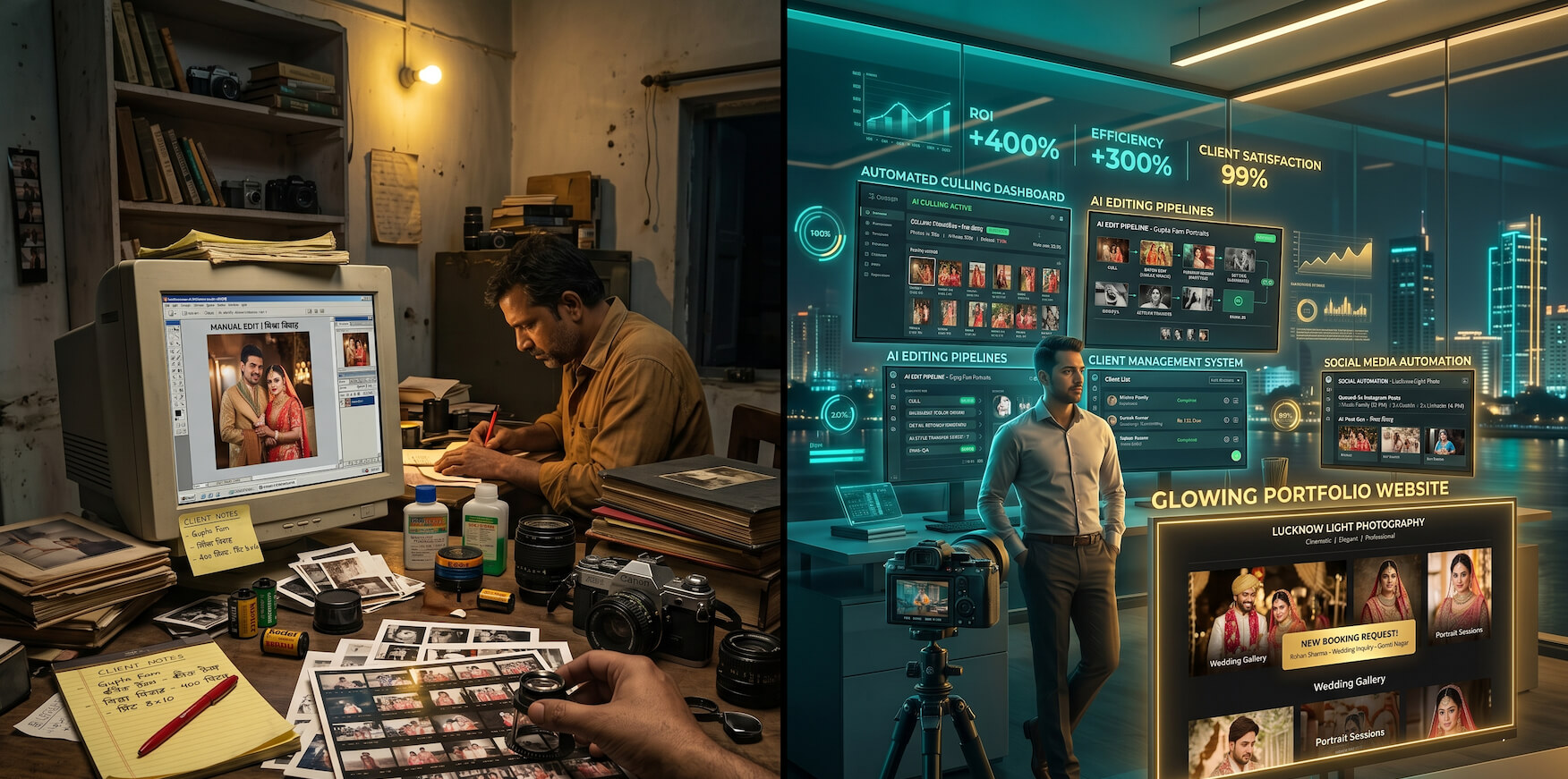 A professional photographer using AI across multiple business functions from editing to client management and marketing in 2026