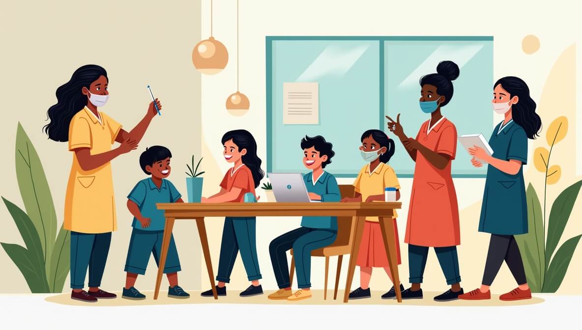 Non-profit health workers educating and supporting community members in public health initiatives.