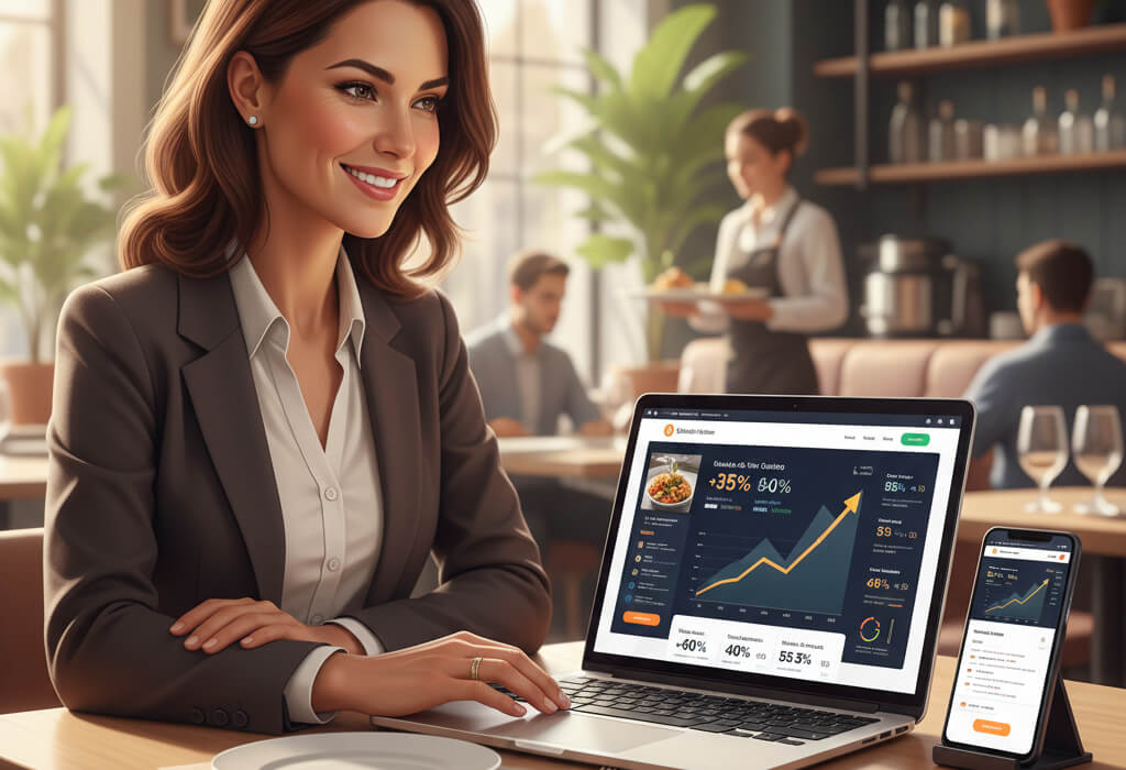 Restaurant owner viewing revenue growth from a high-performing restaurant website with online ordering and reservations