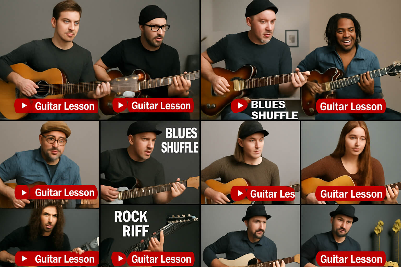 Collection of YouTube guitar teachers offering online lessons.
