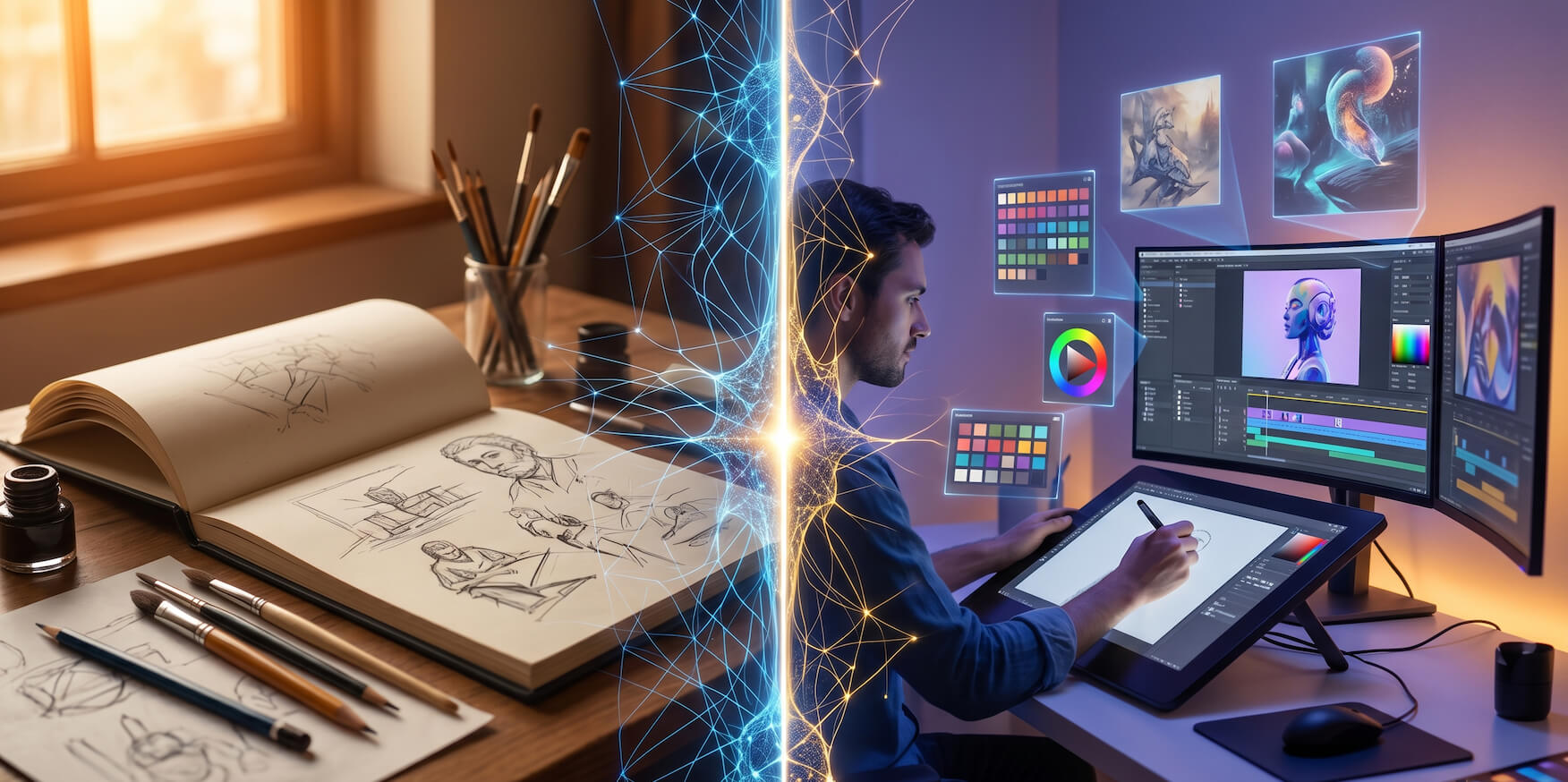 An artist exploring multiple AI use cases for creative work and career growth in 2026