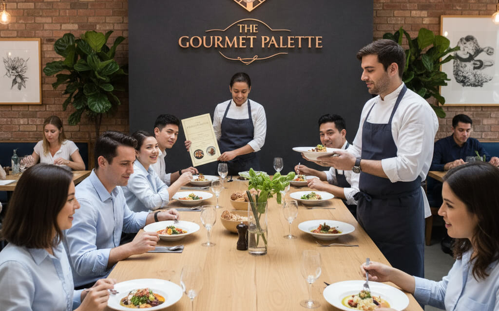 A newly rebranded restaurant with updated menus, modern interior design, and smiling staff serving customers.