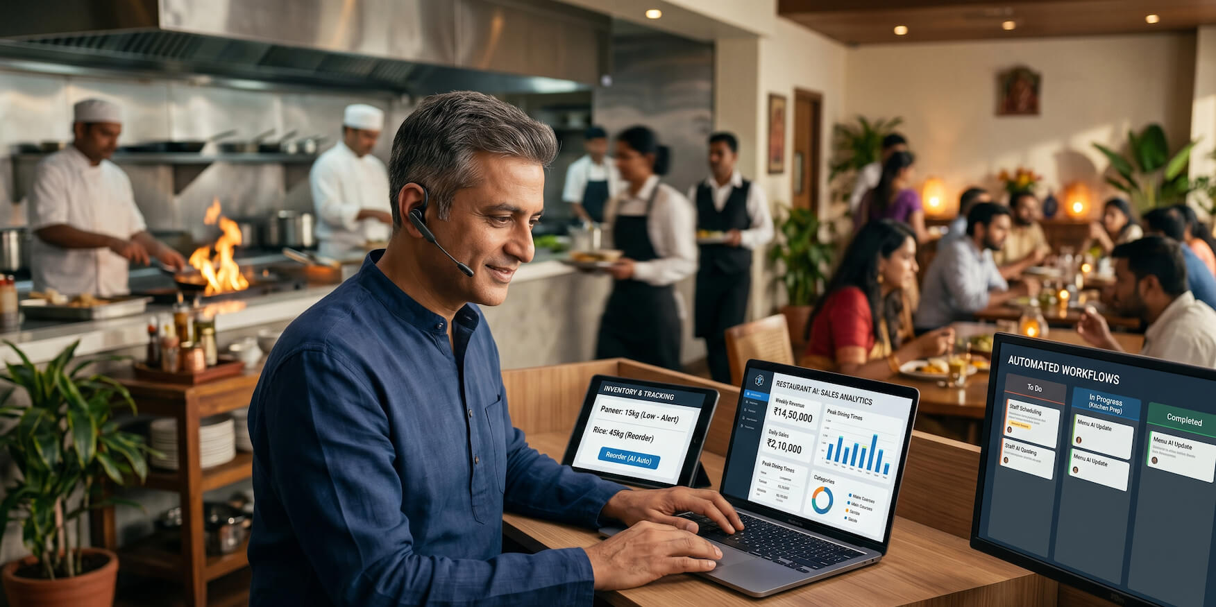 Restaurant manager using AI tools to improve productivity and operations