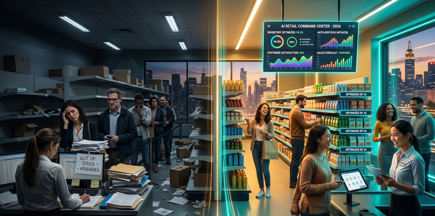 A retail store owner discovering powerful AI solutions to their biggest business challenges in 2026