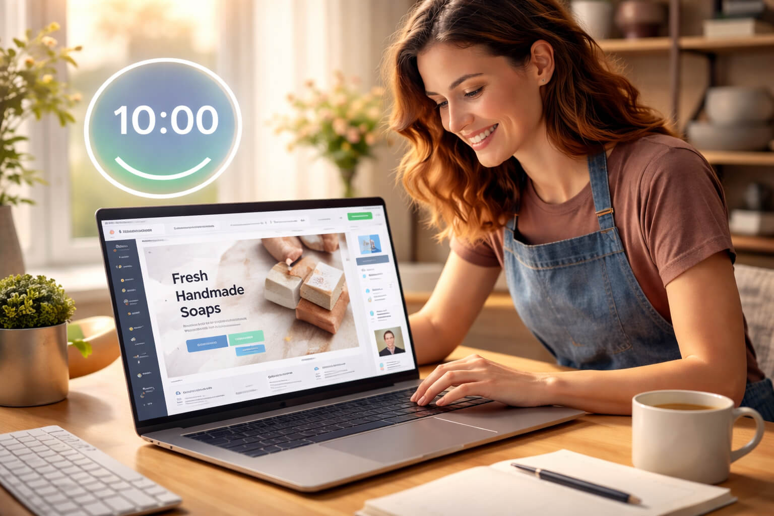 Small business owner creating a website quickly using a simple website builder in 10 minutes