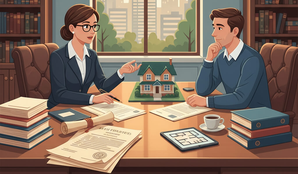Real estate attorney explaining quiet title action to a homeowner to resolve property ownership disputes.