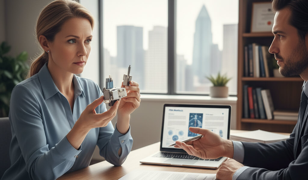 Patient discussing a defective medical device report with a personal injury attorney.