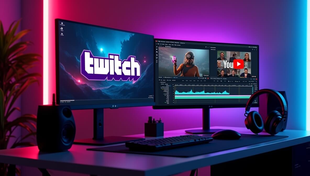 Streamer setup with royalty-free music sources for Twitch and YouTube content creators