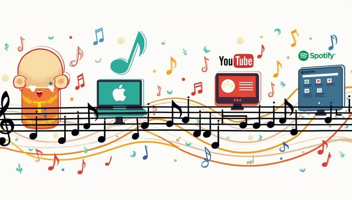 Timeline of free music history from Napster to modern streaming platforms.