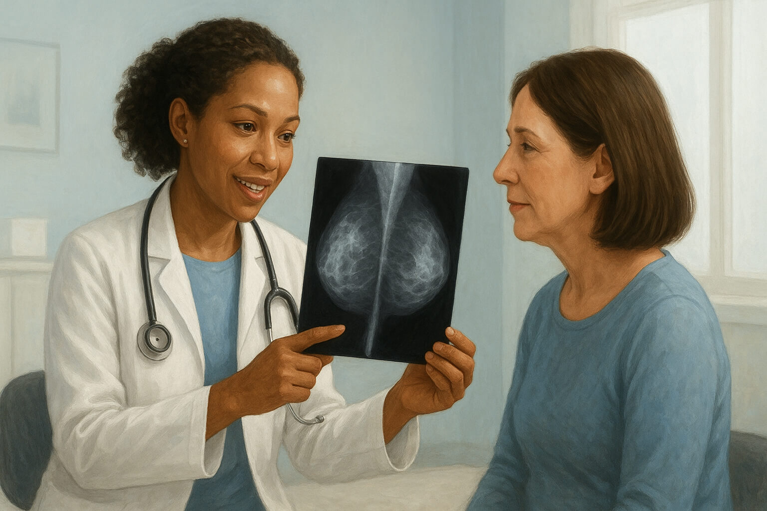 Doctor reviewing medical scans with a patient, emphasizing the importance of early detection in disease prevention.