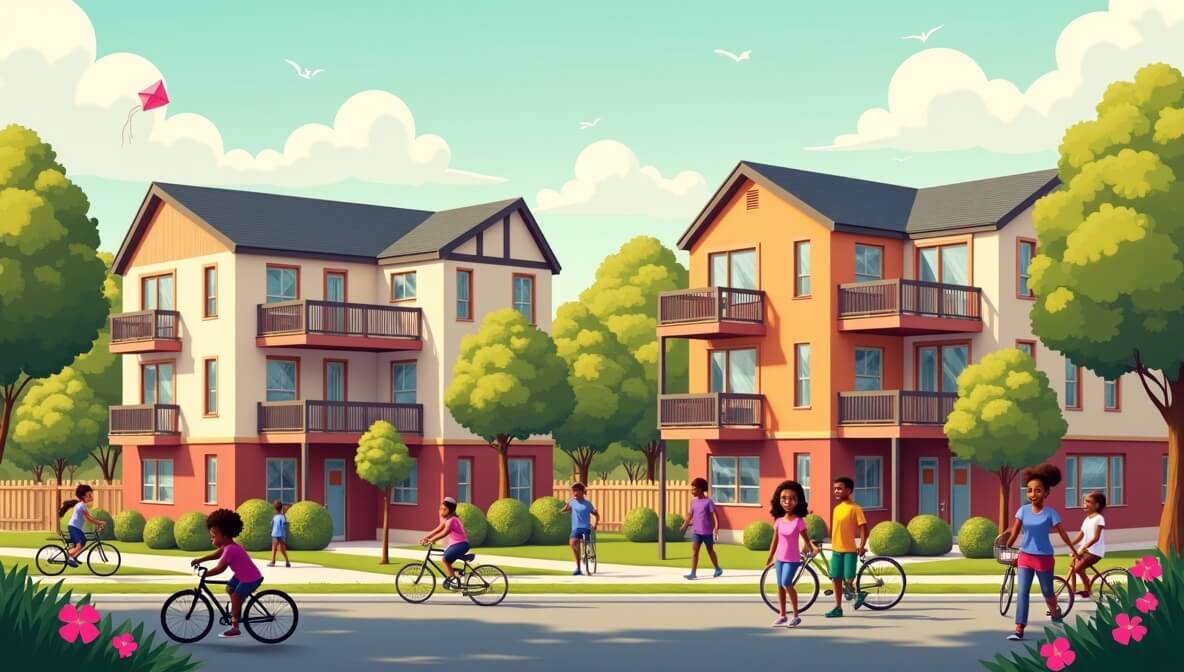Families moving into safe, affordable housing apartments with community support.