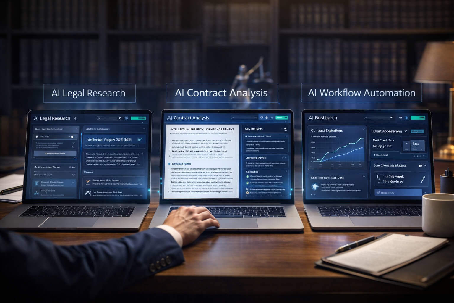 Comparison of AI tools for legal firms showing different interfaces and features