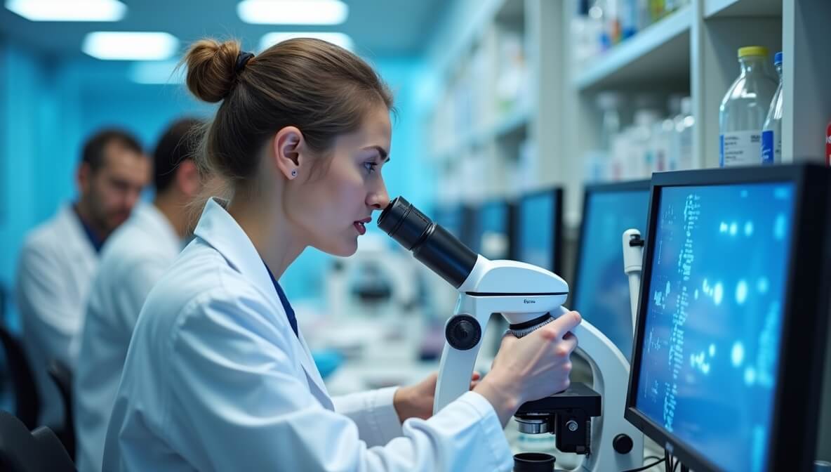 Scientists working in a medical research laboratory developing life-saving treatments and innovations.