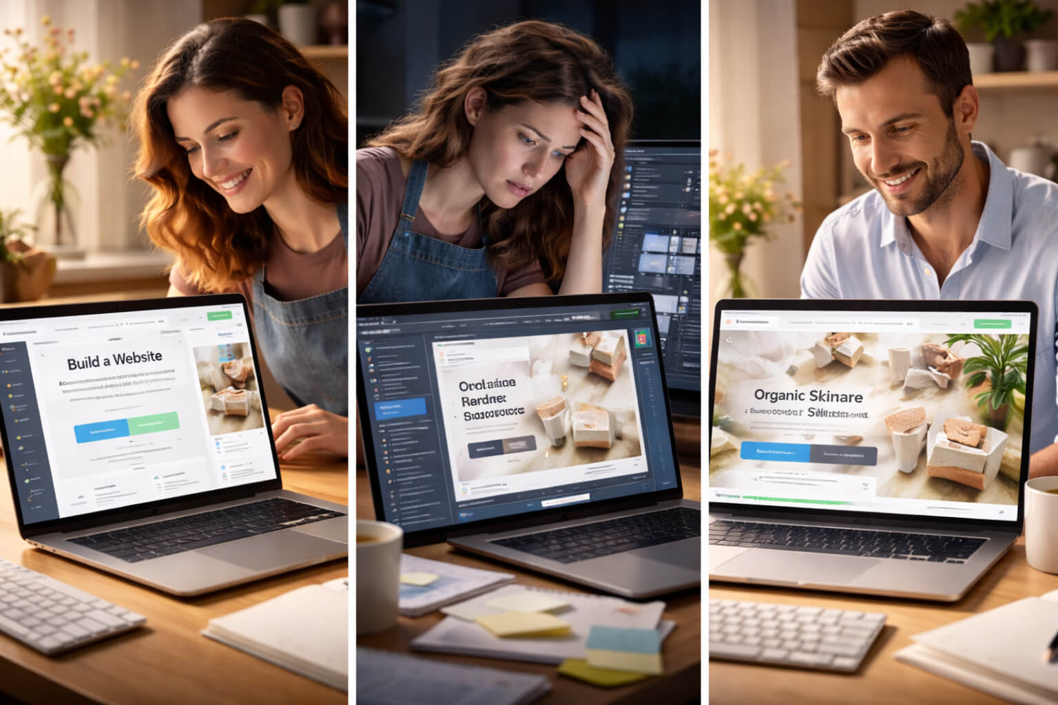 Comparison of different website builders showing simplicity, complexity, and AI automation