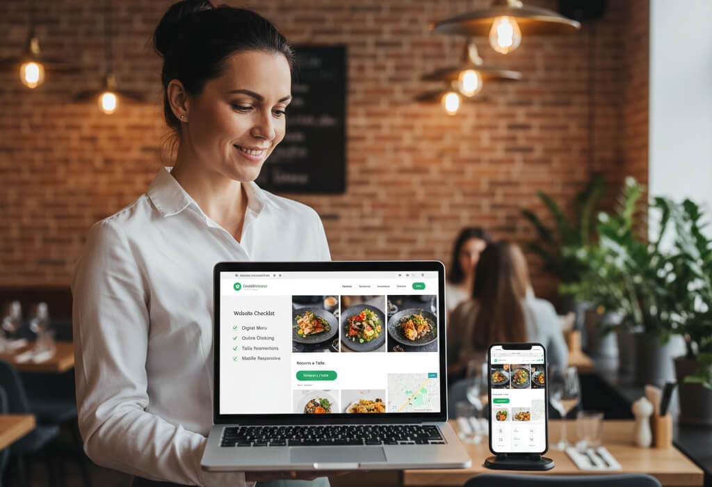 Restaurant website checklist showing essential features for modern dining and online bookings.