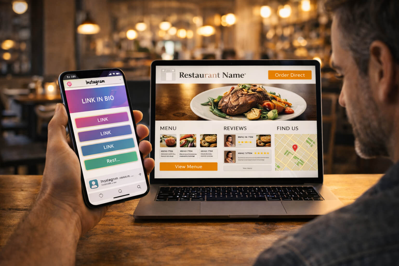 Why link in bio is not enough for restaurants in 2026 compared to a full restaurant website.