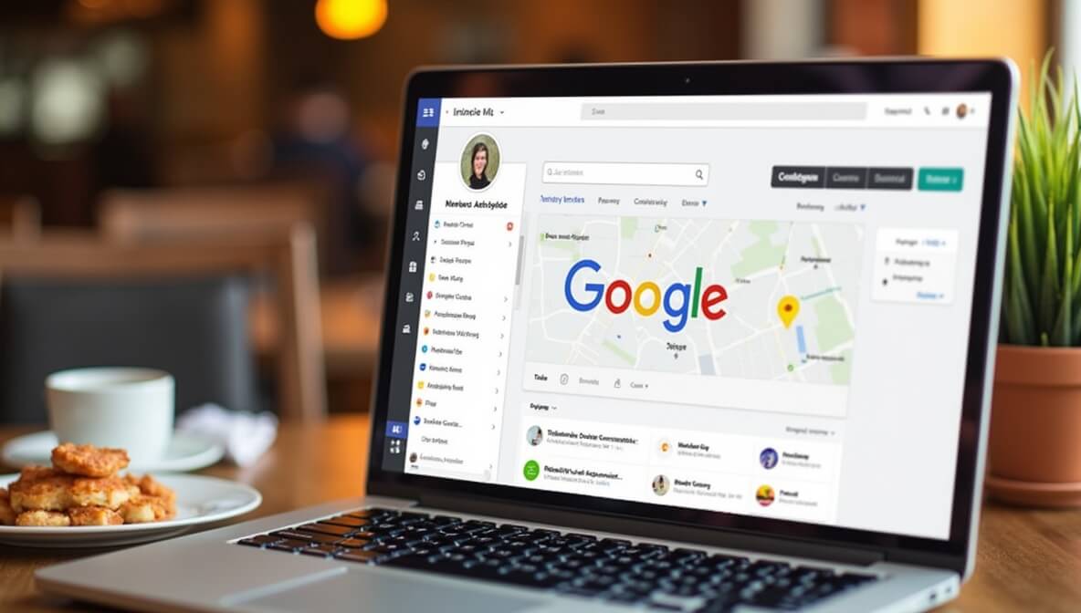 Restaurant owner managing online presence through website and social media tools