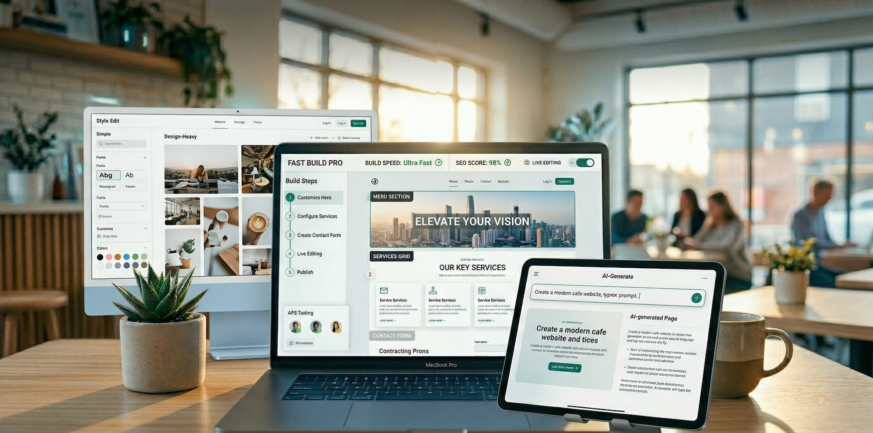 Comparison of different website builders showing features and interface styles