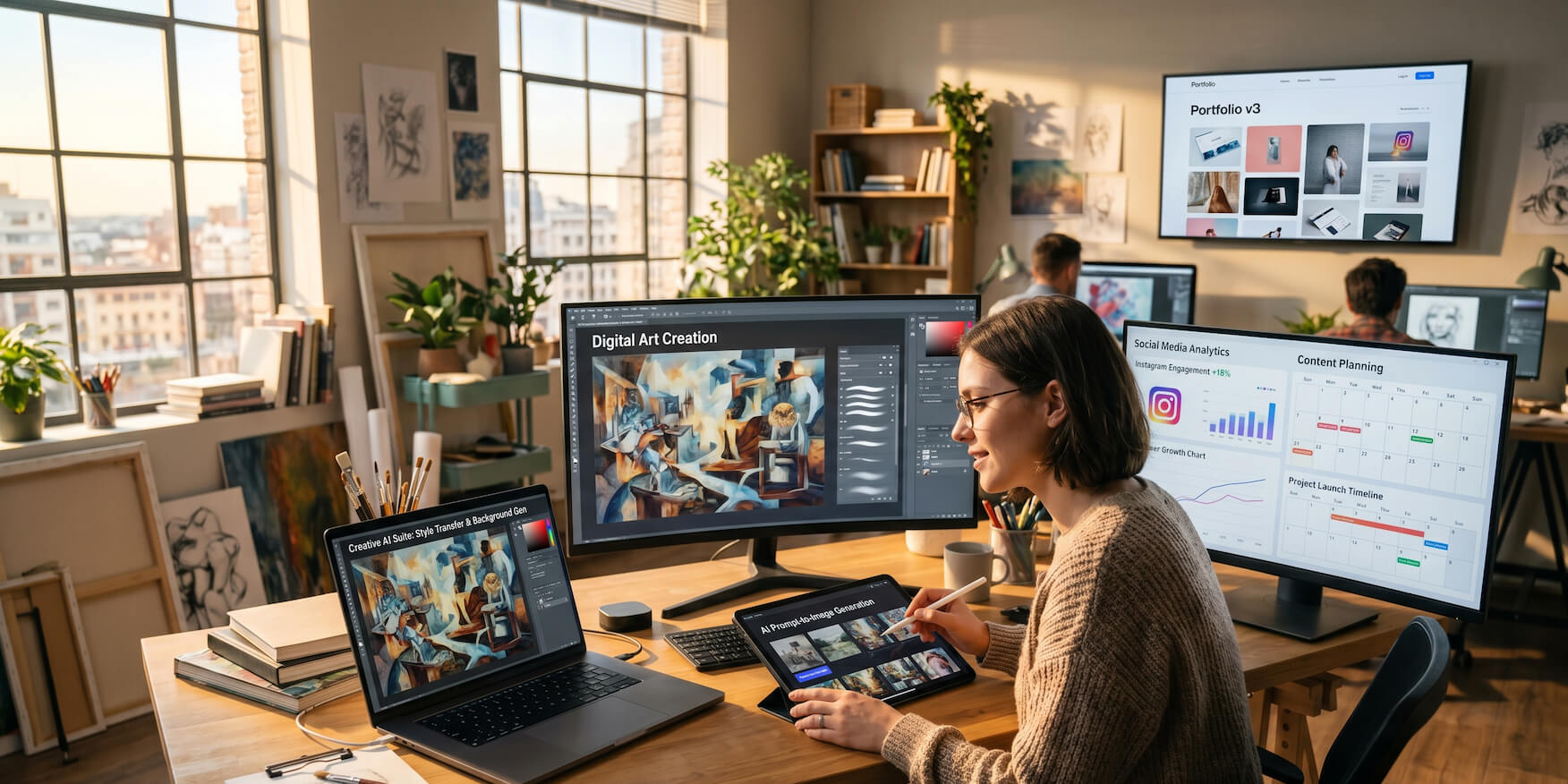 Artist using AI tools to create, promote, and grow their art business