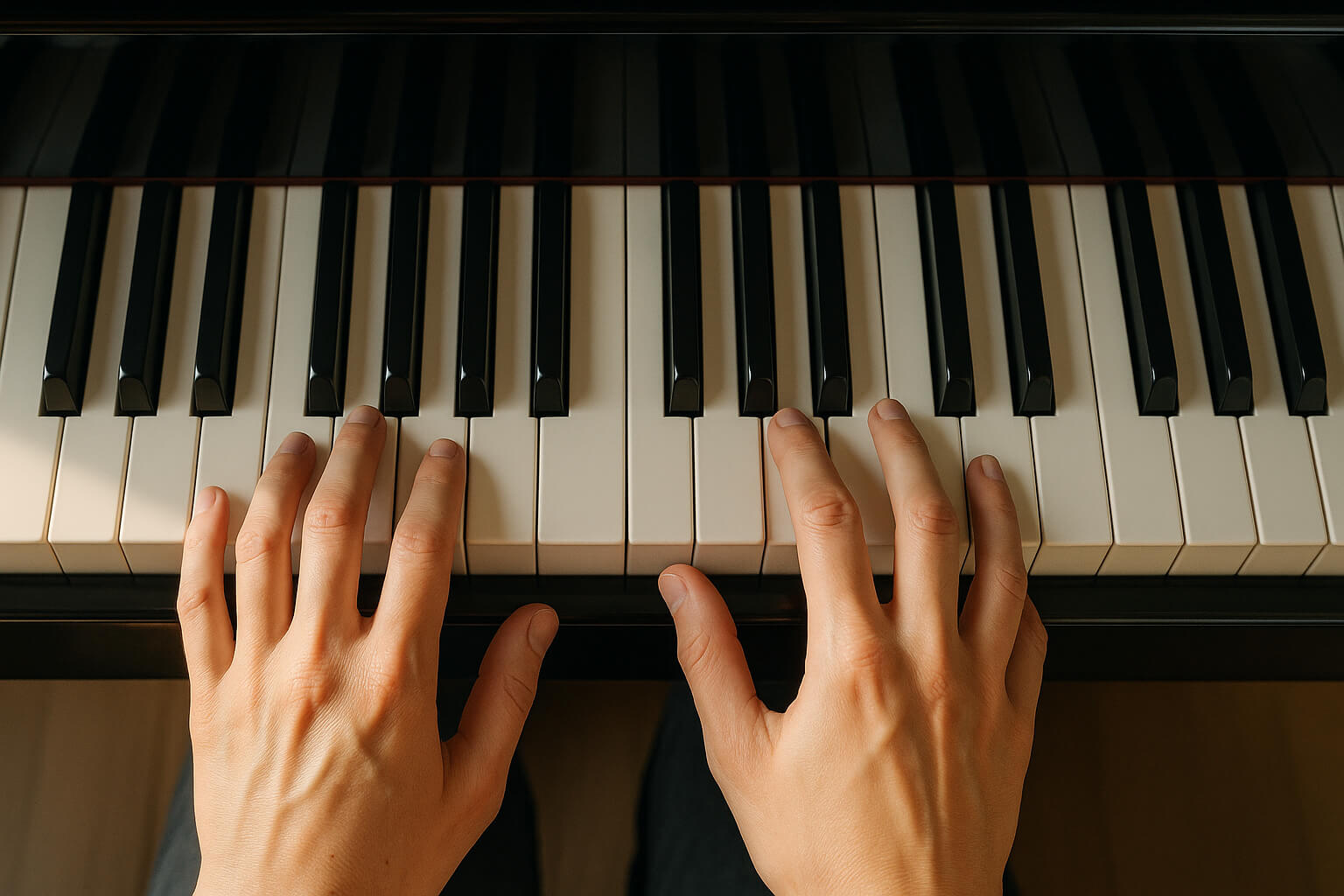 Pianist practicing C Major scale with correct finger placement.