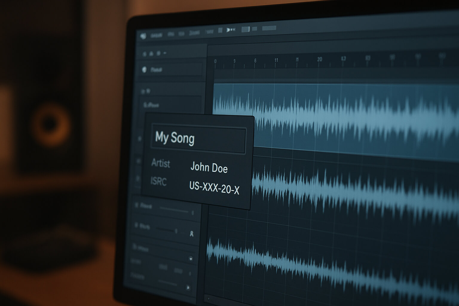 Music producer editing track metadata in a digital audio workstation on a computer screen.