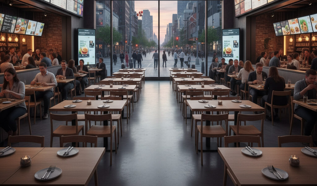 Empty restaurant due to lack of online presence compared to competitors with strong websites attracting diners.