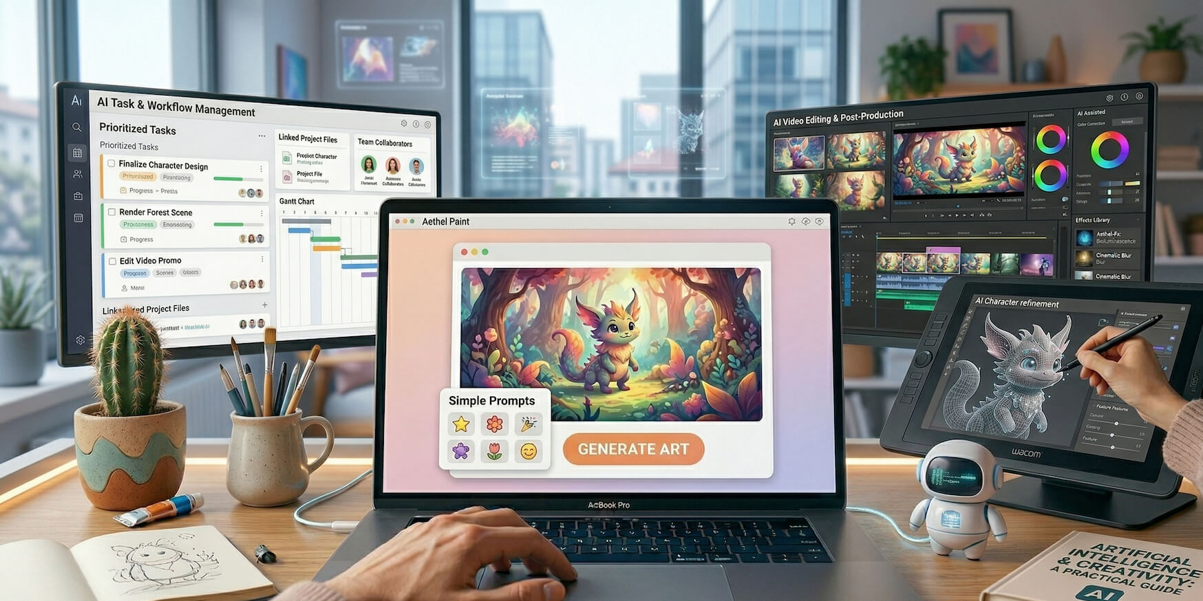 Artist using AI tools to improve productivity and creative workflow