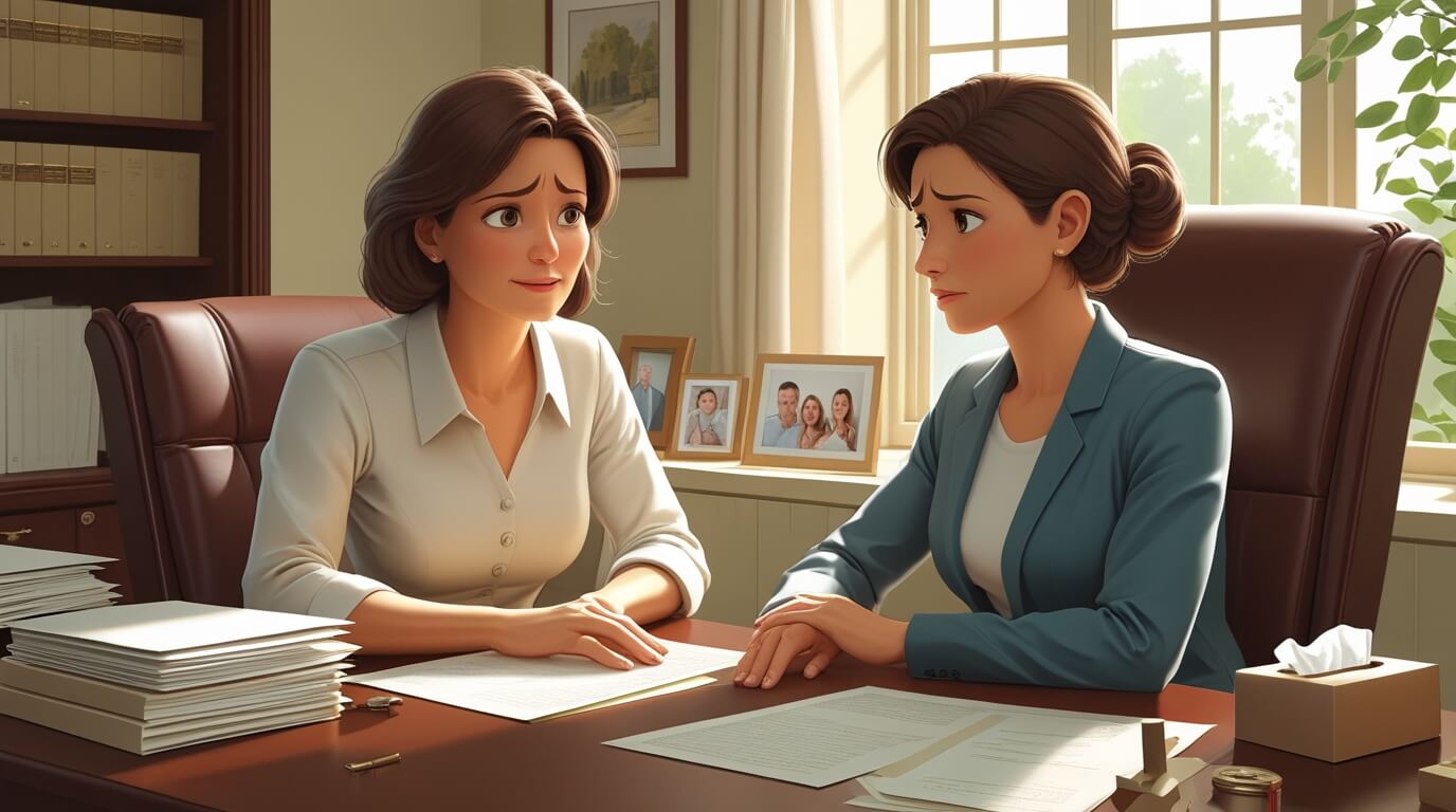 Divorce attorney discussing case strategy with a client during an initial consultation.