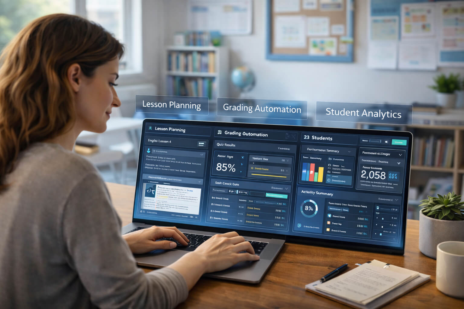 Educator using AI tools to improve productivity and manage teaching tasks