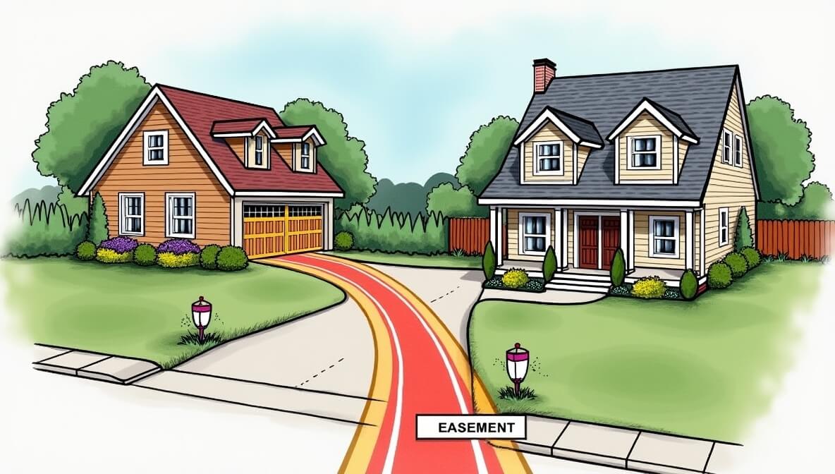 Illustration showing an easement path between two residential properties.