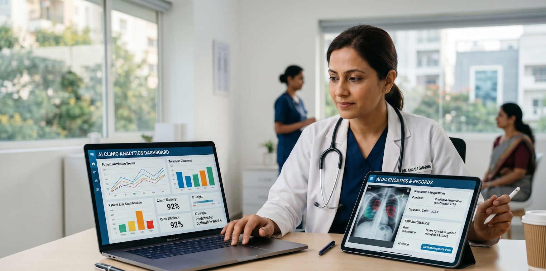 Healthcare professional using AI tools to improve patient care and workflow