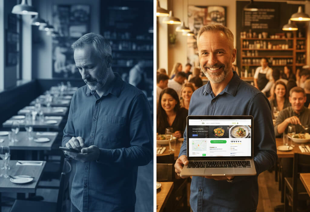 Restaurant website success story showing transformation from empty tables to sold-out nights.
