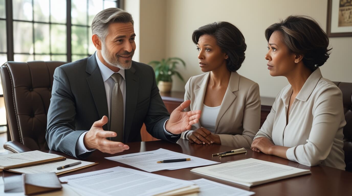 Attorney discussing the benefits of an irrevocable trust with clients.