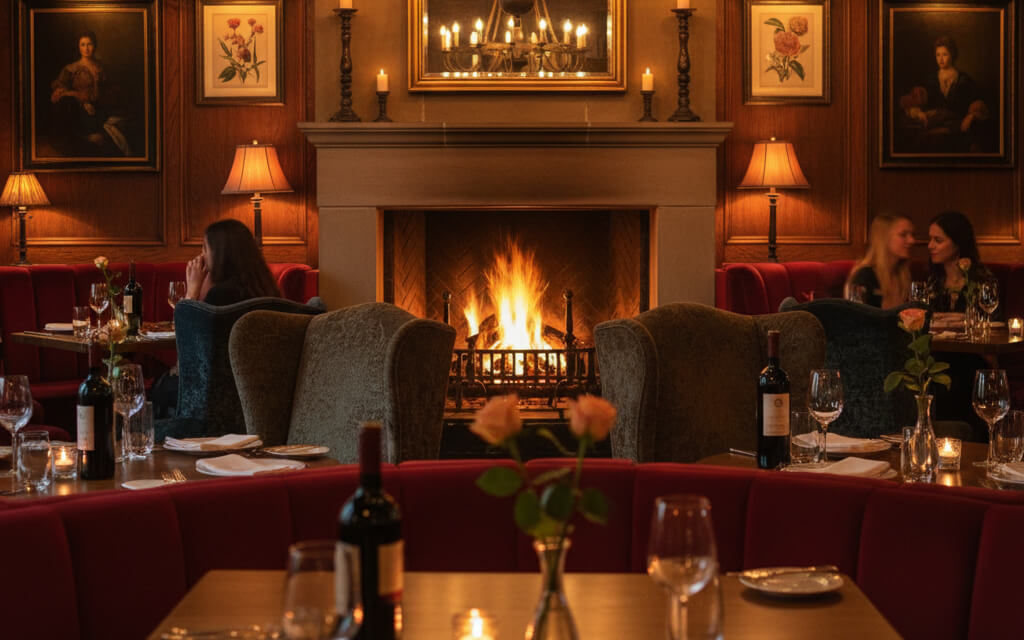 Warmly lit modern restaurant interior showing cozy ambience and guest comfort.