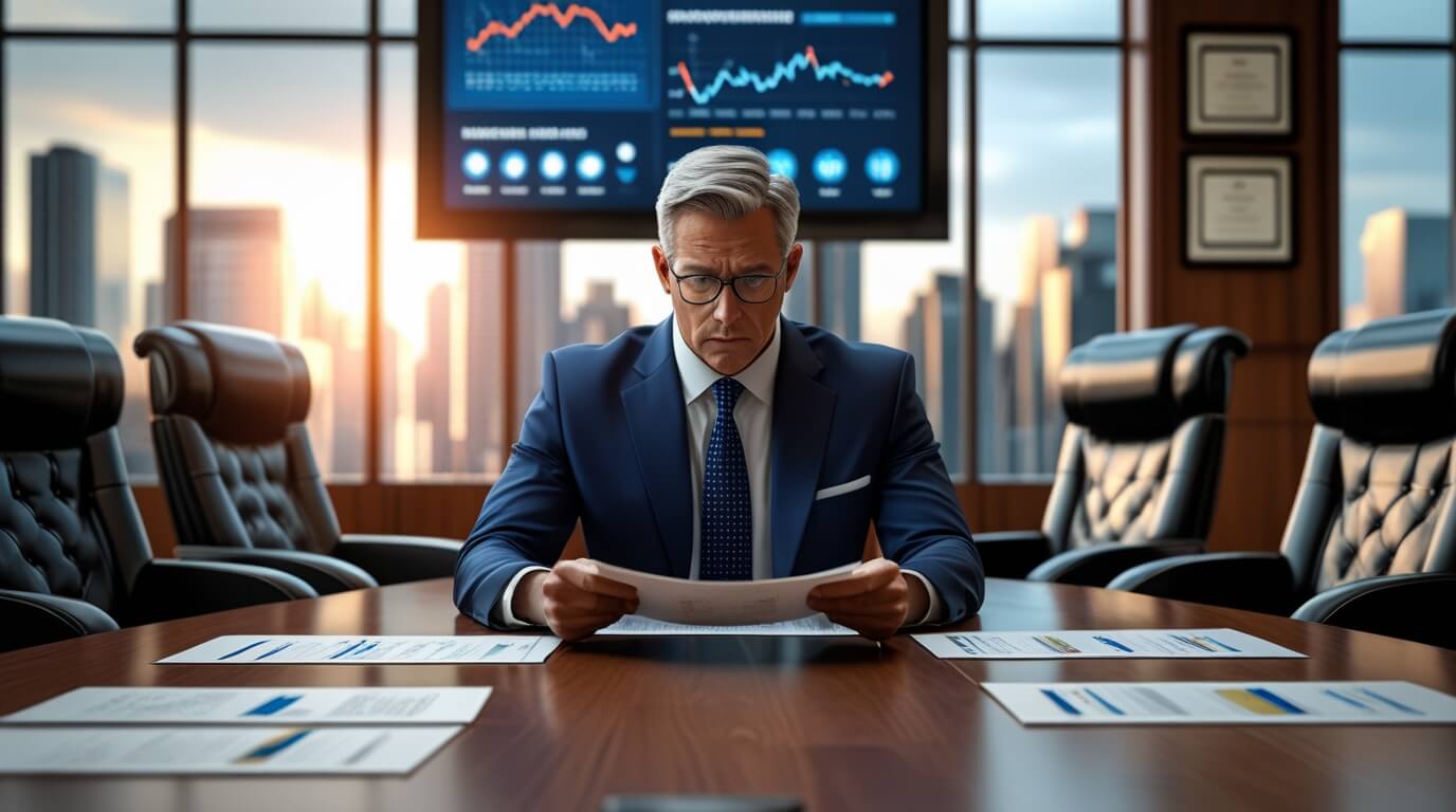 Business executive reviewing financial documents to prevent a breach of fiduciary duty.