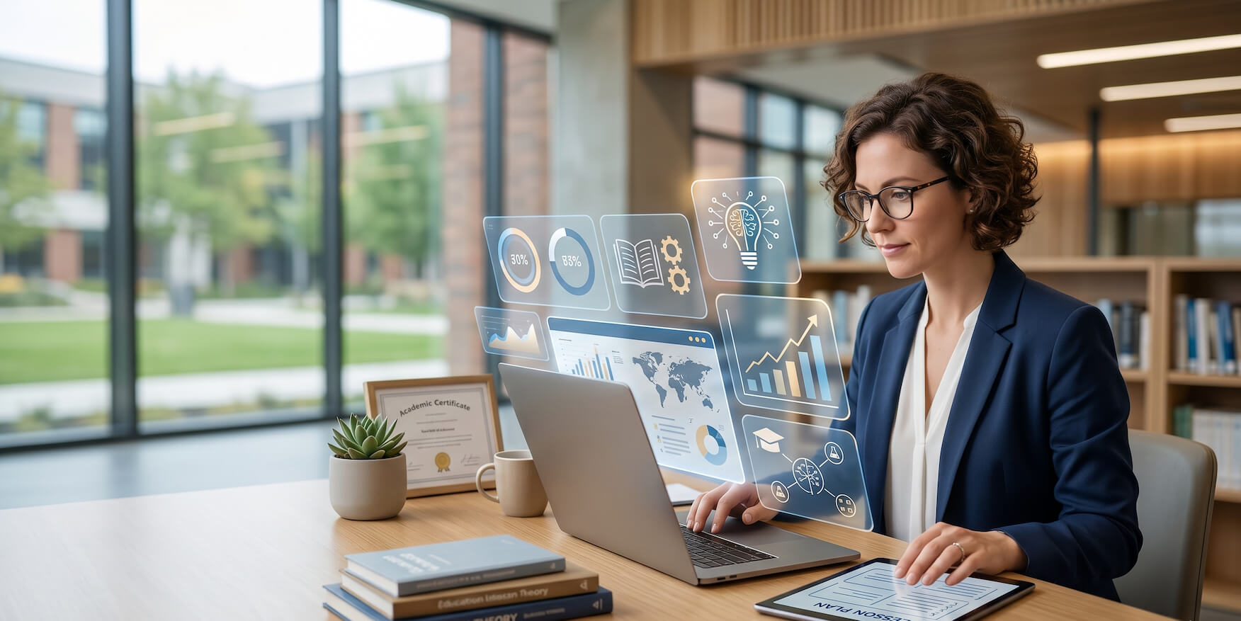 Educator using AI tools in 2026 to improve teaching, create content, and grow an online education business