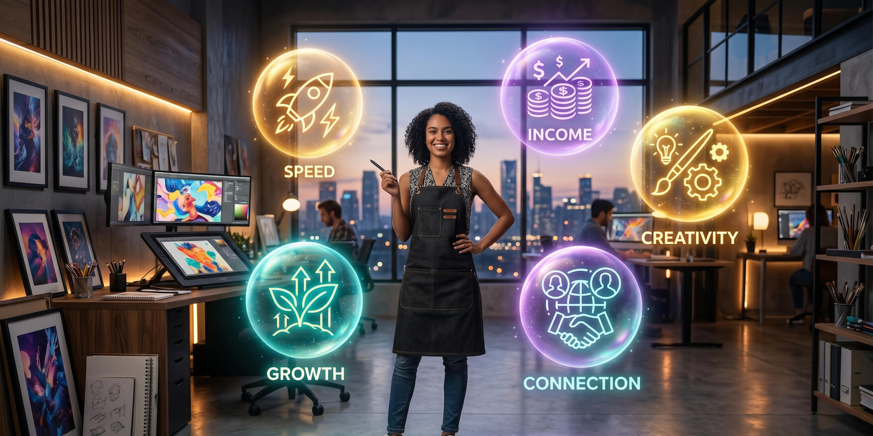 An artist experiencing the full benefits of AI tools for creative work and career growth in 2026