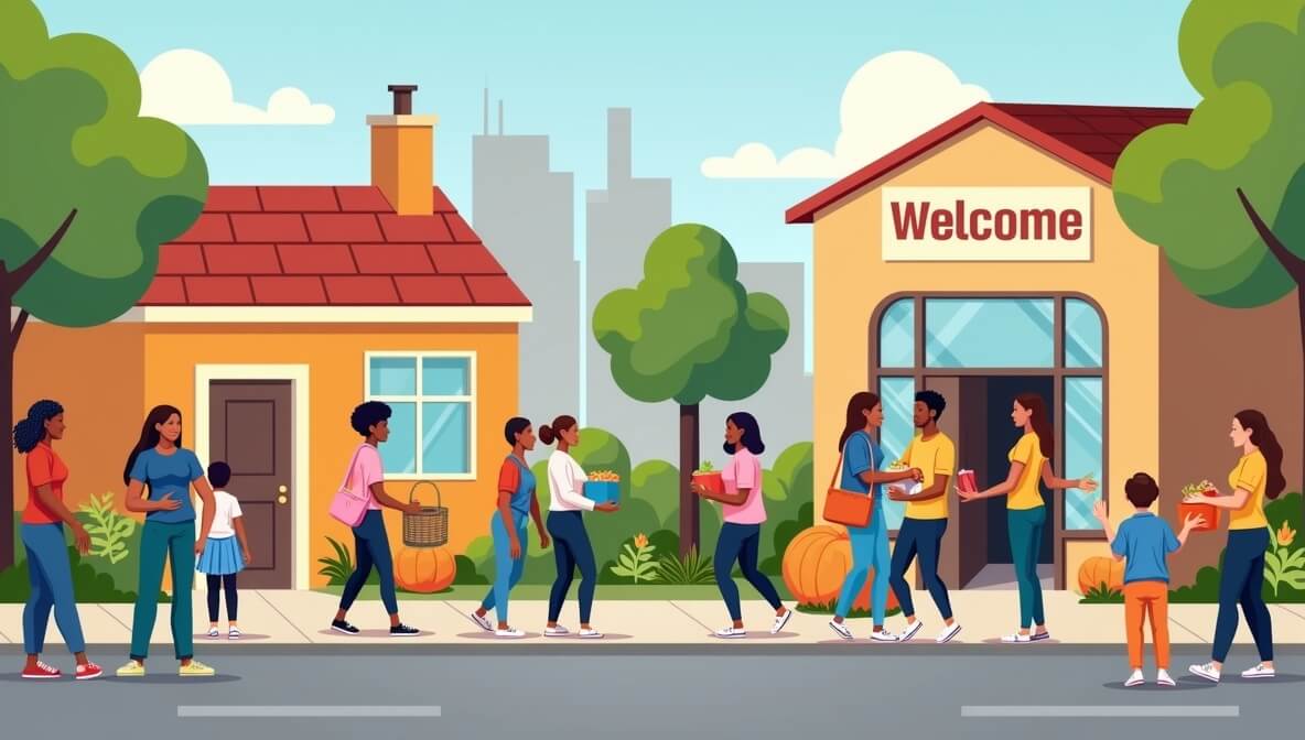 Local non-profit volunteers distributing food, offering education programs, and supporting families within their community.