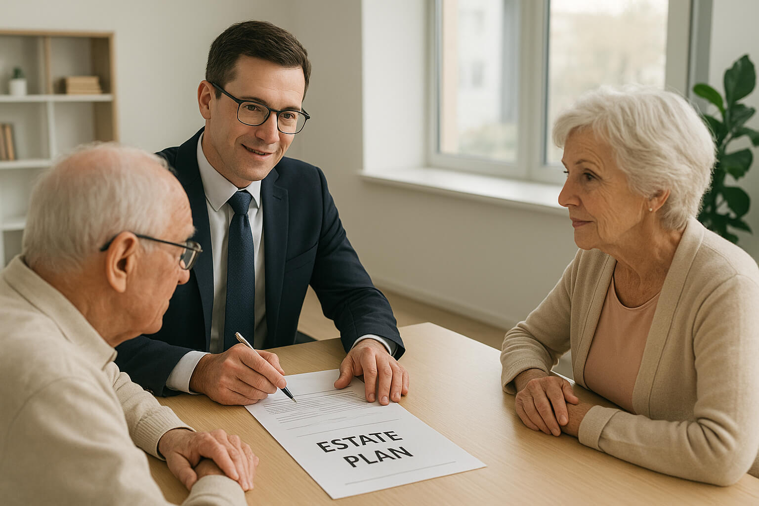 Trustee discussing estate planning responsibilities with clients.