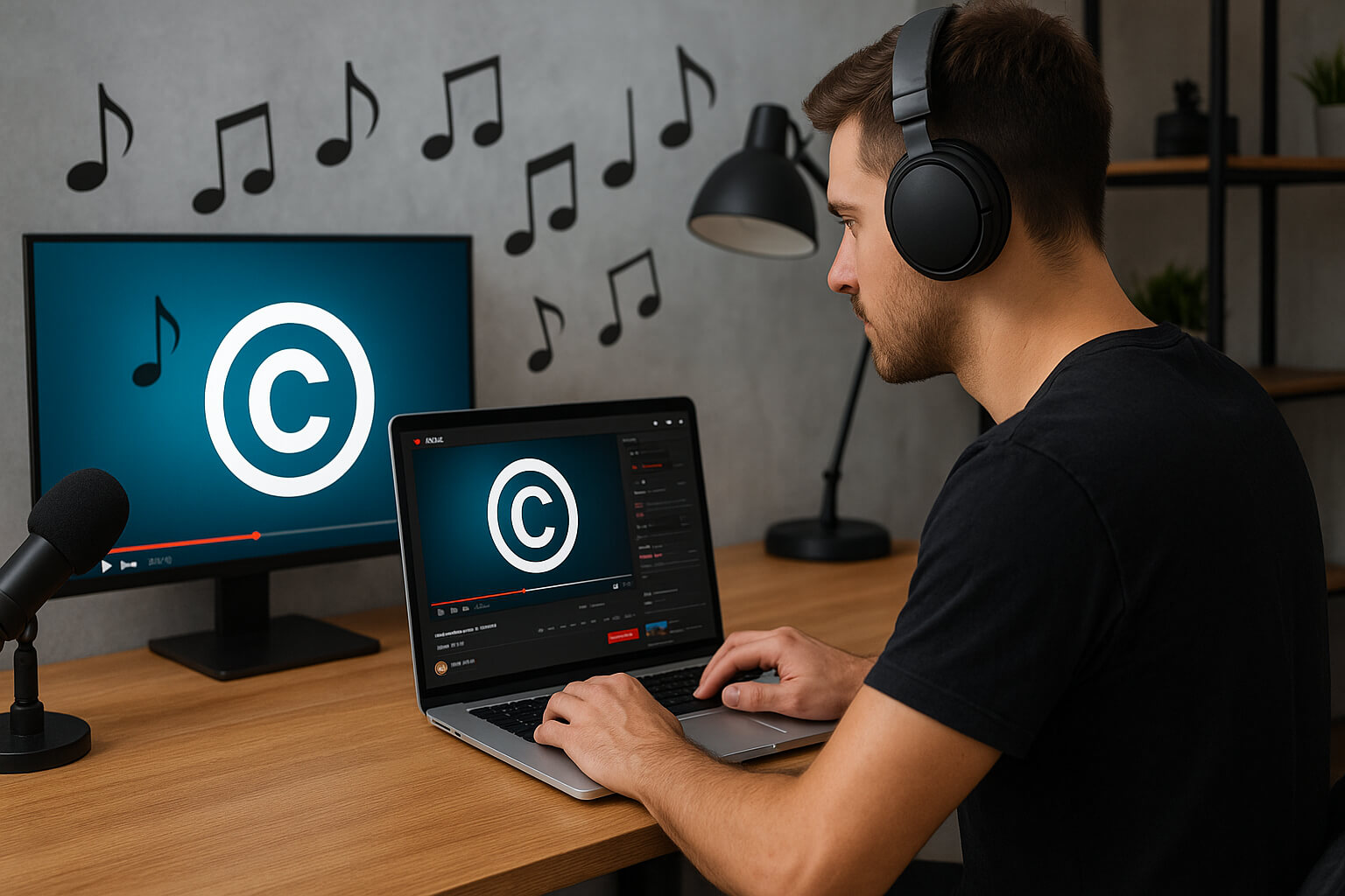 Content creator editing a YouTube video with music copyright considerations